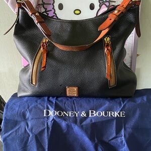 Dooney & Bourke Black Leather Shoulder Bag with Brown Trim